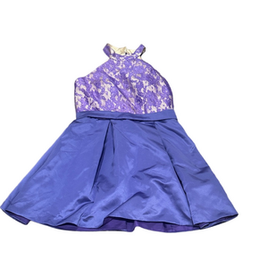 Jaeden Purple Lace Halter Dress Fit & Flare Satin Skirt Party Formal SIZE 8